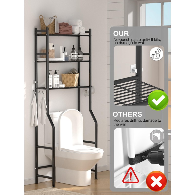GloTika 3-Tier Over The Toilet Storage, Space Saver Metal Bathroom