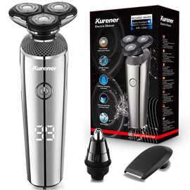 Electric Razor for Men, Kurener Electric Shaver for Men, Rechargeable Wet/Dry Shaver with Nose Trimmer Sideburns Trimmer