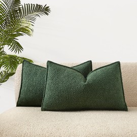JUSPRURBET Green Boucle Lumbar Throw Pillow Covers 16x24 inch Set of 2 for Couch Bedroom Sofa Living Room Decorative Soft Thick Textured Cushion Covers with Hidden Zipper