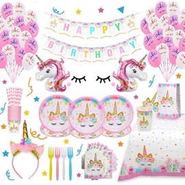 Unicorn Themed Birthday Party Plates Supplies Serve 16 Guest