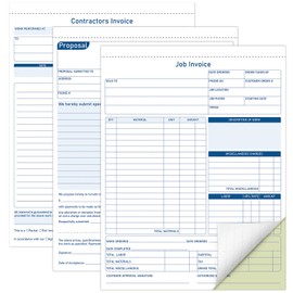 Dunzoom 50 Pack 3-Part Contractor Invoice Forms 50 Pack Contractor's Proposal Forms 100 2-Part Job Invoice Formats 8.5x11.44 Inch Carbonless Receipt Book Work Order Sheets for Small Business