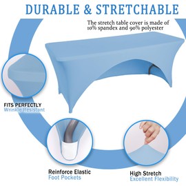 Jeloris Spandex Open Back Tablecloth (6FT, Light Blue) Fitted, Washable, Wrinkle Free, Elastic Stretch Rectangular Patio Table Cover for Event, Wedding, Banquet & Parties (72Lx30Wx30H Inch)