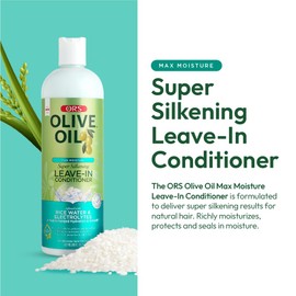 ORS Olive Oil Max Moisture Leave-In Conditioner with Rice Water and Electrolytes for Supercharged Hair Hydration 16.0 Ounce (Pack of 2)