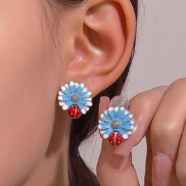 Miraculous Ladybug Earrings for Women Daisy Earrings Ladybug Flower Clip on Earrings for Women Jewelry Gifts (Daisy)