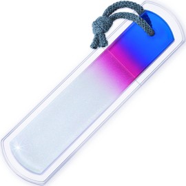 Genuine Czech Glass Foot File - Two-Sided Different Grit Surface, Gentle Callus Remover, Pedicure & Spa Rough Skin Scrubber, Professional Toenail and Heels Care, EU Quality, Large Size (Aqua Magenta)