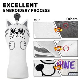 Golf Kitty Head Cover Golf Club White Leather Headcovers Set Fits Driver Fairway Wood Hybrid Utility Putter Iron Wedge Headcover.