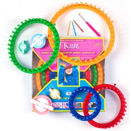 Mira HandCrafts Complete Round Knitting Loom Kit - 4 Knitting Circle Looms, 4 Pompom Makers, 3 Plastic Needles, 1 Soft Grip Pick - Crochet Craft Kit for Beginners - Crochet Hat Maker