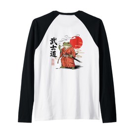 Samurai Frog with Katana and Pipe Japanese (ART BACK) Raglan Baseball Tee
