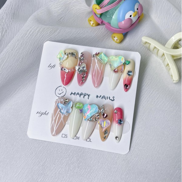 10pcs Handmade Nails, Luxury Handmade Press on Nails,3D Design Hand-painted