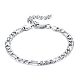 CASSIECA Men's Stainless Steel Curb Chain Bracelet for Men Boys 5 mm / 9 mm Cuban Figaro Link Bracelet 17/21/23 cm Hip Hop Rapper Fashion Jewellery Gift with Jewellery Box, Stainless Steel