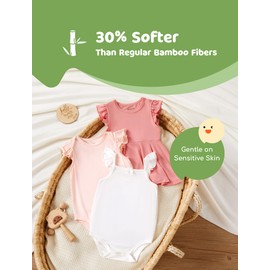 PATPAT Baby Girl Bodysuits - Soft Bamboo Viscose - Flutter Sleeves Cute Dress - Newborn Infant Summer Clothes - 3 Pack Blush/Coral/White 6-9 Months Pink