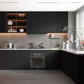 HyunHome Black Wallpaper Black Contact Paper Thicken Peel and Stick Wallpaper 24"x394" Matte Solid Textured Contact Paper Self Adhesive Removable Waterproof for Cabinets Furniture Bedroom Livingroom