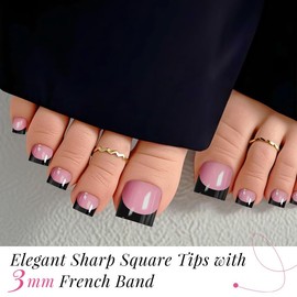QIEK Toenail Press Ons French Tip, Berry Pink Black Elegant False Toe Nail Extension 15 Sizes 270 Pcs Sharp Square Acrylic Tips Pre-applied Nail Primer & Base Coat Full Cover for DIY Home 2025 Summer