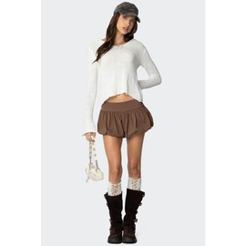 Adrianna Bubble Micro Shorts - Color: BROWN, Size: M