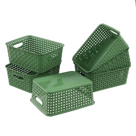 Rinboat Plastic Woven Storage Baskets, Rectangle Kitchen Organizer Bin, 6 Packs