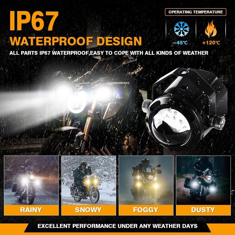 Sidaqi Motorcycle LED Fog Lights Amber White 50W Super Bright