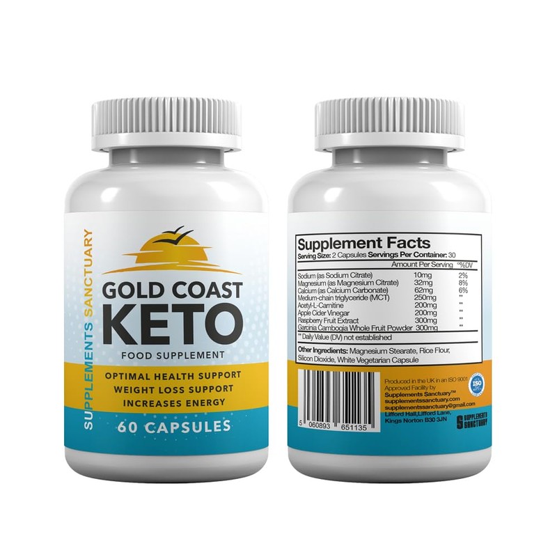Gold Coast Keto - 60 Capsules,1 Month Supply, Keto-Friendly Food