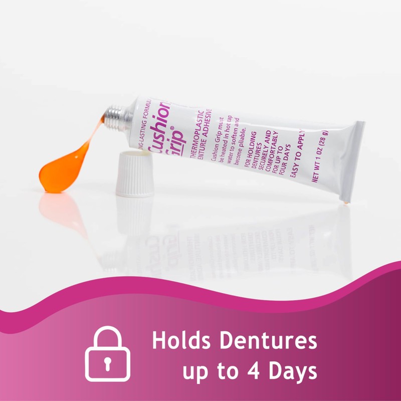 Cushion Grip Thermoplastic Denture Adhesive 1oz–Extra Strong Hold Up to