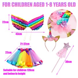DKDDSSS Princess Costume for Girls, Girls Fairy Costume Fancy Dress Up, Unicorn Costume, with Butterfly Wings, Magic Wand and Headband Set for 3-8 Years Girls