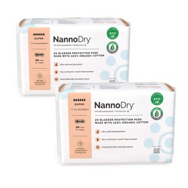 NannoDry Natural Incontinence Pads - Organic Cotton Bladder Leakage Pads - Cotton Pads for Incontinent Adults - Nannocare Super Dry (20 Count (Pack of 2)) - - 16" Long Extra Large