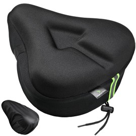 WOTOW Bike Seat Cushion, Soft Bike Seat Cover for Men Women, Padded with Gel and Memory Foam, Wide Comfortable Exercise Bike Seat Cushion Cover for Peloton, Stationary, Mountain and Cruiser Bikes