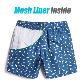 MaaMgic Mens Quick Dry Swim Trunks with Mesh Lining Flamingo Boardshorts, White Shark Blue, X-Large ( Waist:35 inches-37 inches )