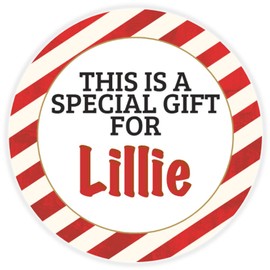 This is a Gift for Lillie - 3 Pack Circle Stickers 3 Inch - Candy Cane Merry Christmas Gift Tag Present Tree Holiday Custom Name Santa Claus
