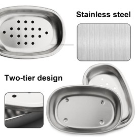 Soap Dish for Shower, Stainless Steel Bar Soap Dishes Holder for Bathroom Double Layer Draining, Soap Box with Drainage, Shower Countertop Soap Dish Tray