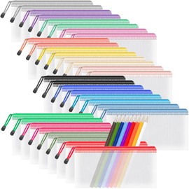 Umriox 32PCS 16 Color Mesh Zipper Pouch Bags, Pencil Pouches Bulk, Pencil Bags with Zipper for Office Supplies and Tavel Storage