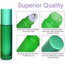 Frogetu Pack of 8 10 ml Essential Oils Roller Bottles, Colourful Rollon Bottles with Opener, Dropper, Funnel, Colourful Roll On Bottle Empty with Stainless Steel Roller Ball, for Essential Oils,