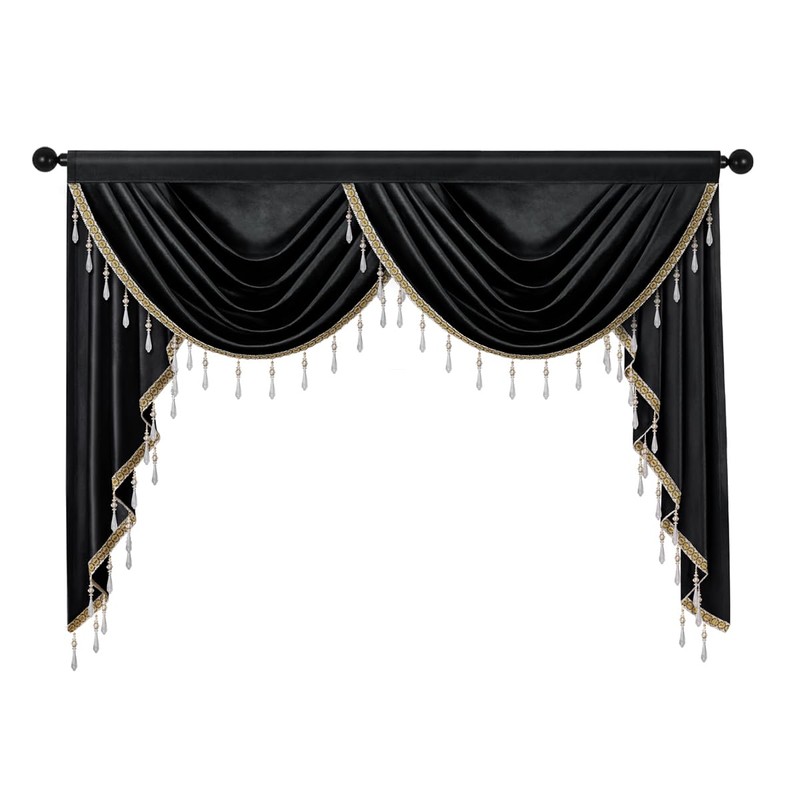 ELKCA Luxury Black Velvet Curtain Valances for Living Room with
