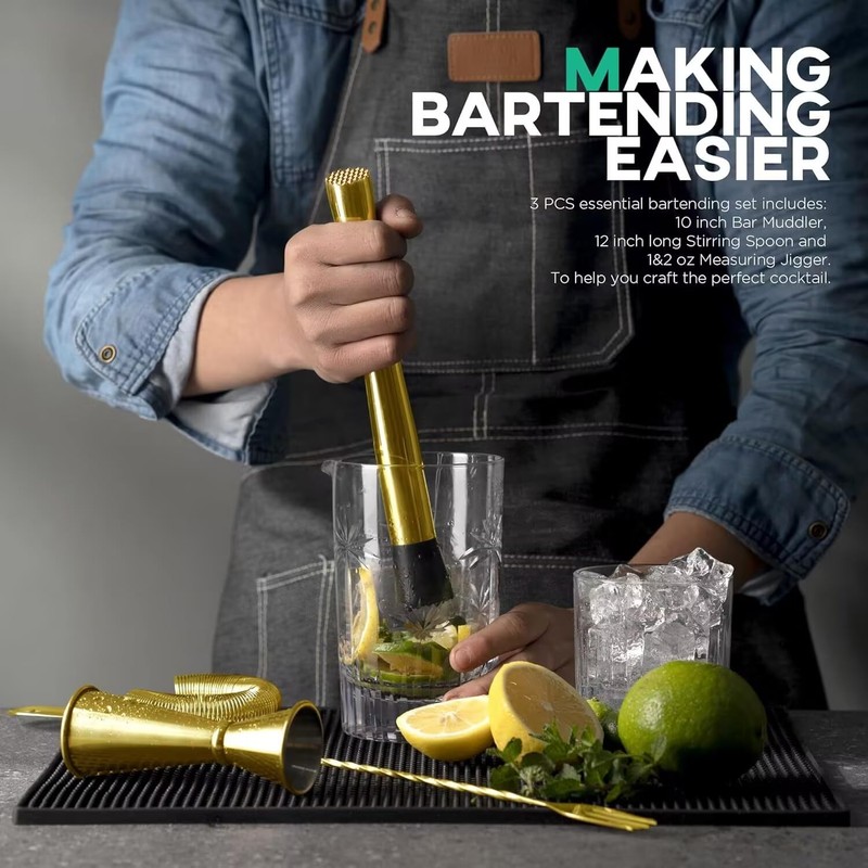 Homestia Muddler for Cocktails, 10'' Stainless Steel Cocktail Muddler with