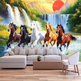 FENDROM Luxurious 3D Running Horses Tapestry Galloping Wild Animal Lifelike Running In the Water Painting Honor Grace Theme Wall Hanging Indigenous Poster for Bedroom Living Room