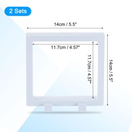 sourcing map 2 Pcs 3D Floating Display Case, 5.5 x 5.5 x 0.8 Inch Floating Frame Display Holder Stand, Transparent PE Jewelry Storage Box, White