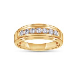Men's Wedding Band Ring, 1/2 Carat Round Lab Grown Diamond Channel Set 7-Stone Wedding Anniversary Band Ring In 14K Yellow Gold Over Sterling Silver Jewelry (0.50 Cttw)-9