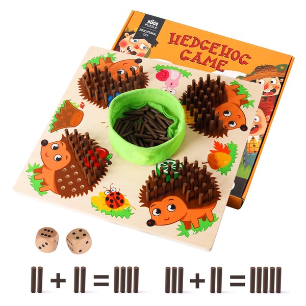 SCBOY Montessori Wooden Hedgehog Toy (Board Game with Dices) Maths