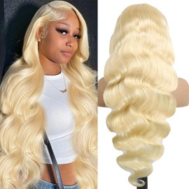 Geomone 613 13x6 Lace Front Wig Human Hair 28 Inch 200 Density Blonde Wig Human Hair Body Wave Lace Front Wigs Human Hair Pre Plucked 613 HD Lace Frontal Wig Human Hair For Women Transparent Lace