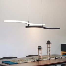 EDISLIVE Black Wave LED Pendant Light, Modern Linear Island Light 40 inch Dimmable LED Ceiling Pendant Light Fixture Adjustable Linear Hanging Light Fixture for Kitchen Dining Room DeskTable