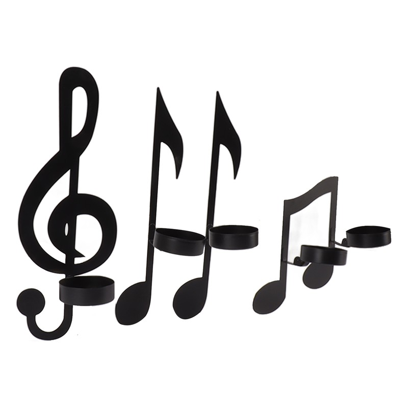4Pcs Unique Iron Black Music Note Wall Sconce Candle Holder