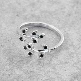 Bungsa Leaves Crystal Middle Ring Toe Ring Silver Cubic Zirconia Size Adjustable Women (Hand Jewellery Foot Ring Toe Ring Nail Ring Centre Ring Nail Ring Bendable Adjustable Women Men Men ), Brass,