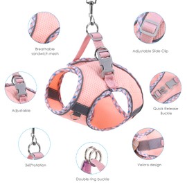 Brifit Cat Harness, Cat Harness with Lead, Escape Proof, Soft Harness for Cat with Reflective Strips, Adjustable Cat Vest, Cat Harness for Cats Puppy [Pink, XS]