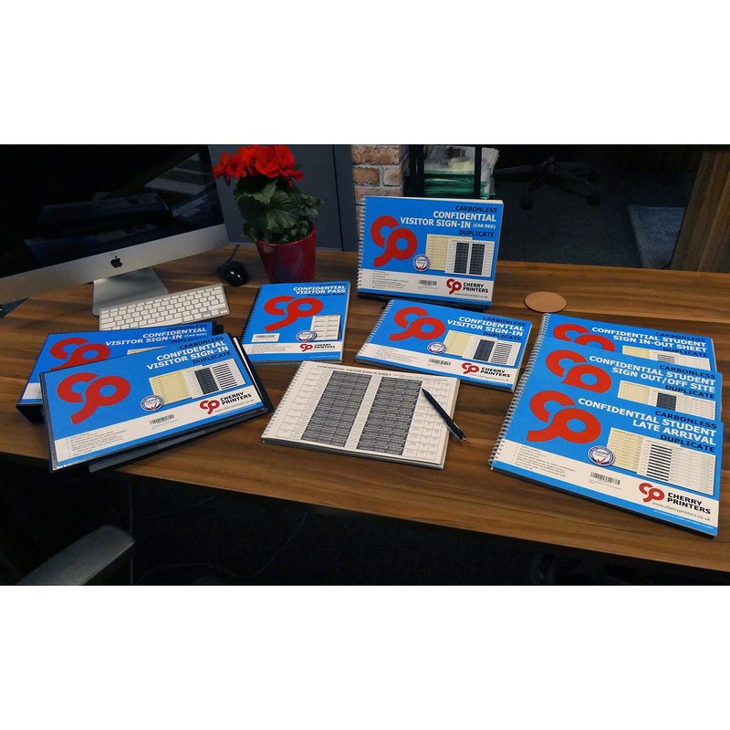 Cherry Carbonless NCR GDPR Compliant Confidential Visitor Sign with CAR