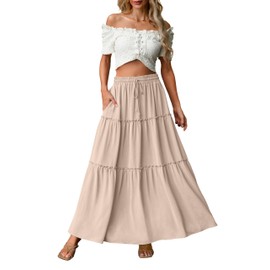 Qixing Womens Summer Long Skirts Casual Boho High Waisted Spring Skirts Trendy Cute Skirts with Pockets