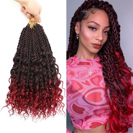 Senegalese Twist Crochet Hair with Curly Ends - 12 Inch Boho Island Twist Crochet Hair 8 Packs Boho Goddess Twist Crochet Hair Pre Looped Crochet Twists with Curly Ends(12(8Packs), 1B/Bug)
