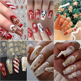 Christmas Nail Stickers Decals Snowflake Hearts Stars Nail Stickers for Nail Nart 3D Flower Nail Art Stickers Gold Snowman Nail Decal with Design Cute DIY Nail Art Decoration for Women Girls 8Pcs