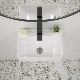 Couoko 14 x 10 Inch Wall Mount Rectangle Bathroom Sink White Porcelain Ceramic Small Vessel Sink Modern Vanity Classic Lavatory Basin Sinks 14"x10"x4"