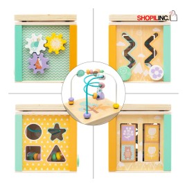 Cubo Didáctico Montessori Bebe Madera Juego Educativo 5 En 1 Color Agua