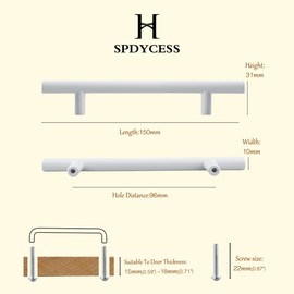SPDYCESS 4 Pieces Furniture Cabinet Handles, Kitchen Drawer Handle, Bathroom Door T Bar Handle, for Wardrobe Home Decorating, Ø10mm, Hole Spacing 128mm, White