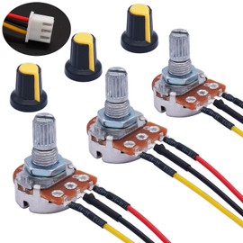 TWTADE 3PCS 10K Ohm Linear Taper Rotary Potentiometer WH148 B10K 3 Pin with XH2.54-3P Connector Wire Cable + Yellow Knob Cover Cap 148-10kYE