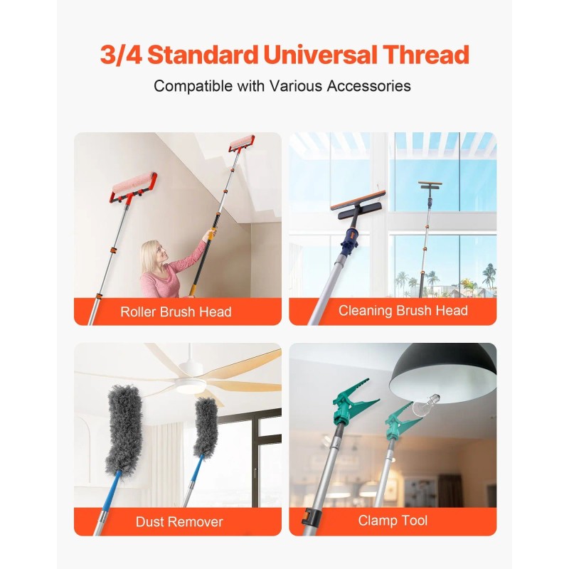 3.8-12 FT Telescopic Extension Pole Sturdy Aluminum Alloy Multi-Purpose Extendable